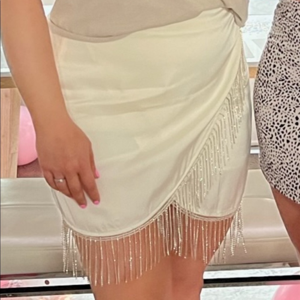 Nasty Gal Cream Mini Skirt with Fringe